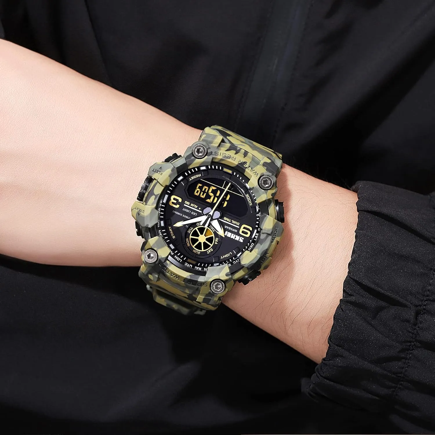 Stopwatch Backlight 12H/24H Outdoor Running Swimming FANMIS Mens Analog Digital Dual Display Sports upsurge Watches Military Multifunctional 50M Waterproof LED Watch with Alarm 