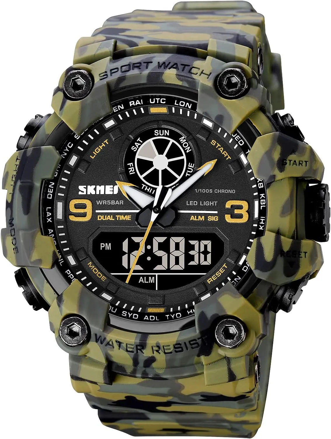 Stopwatch Backlight 12H/24H Outdoor Running Swimming FANMIS Mens Analog Digital Dual Display Sports upsurge Watches Military Multifunctional 50M Waterproof LED Watch with Alarm 