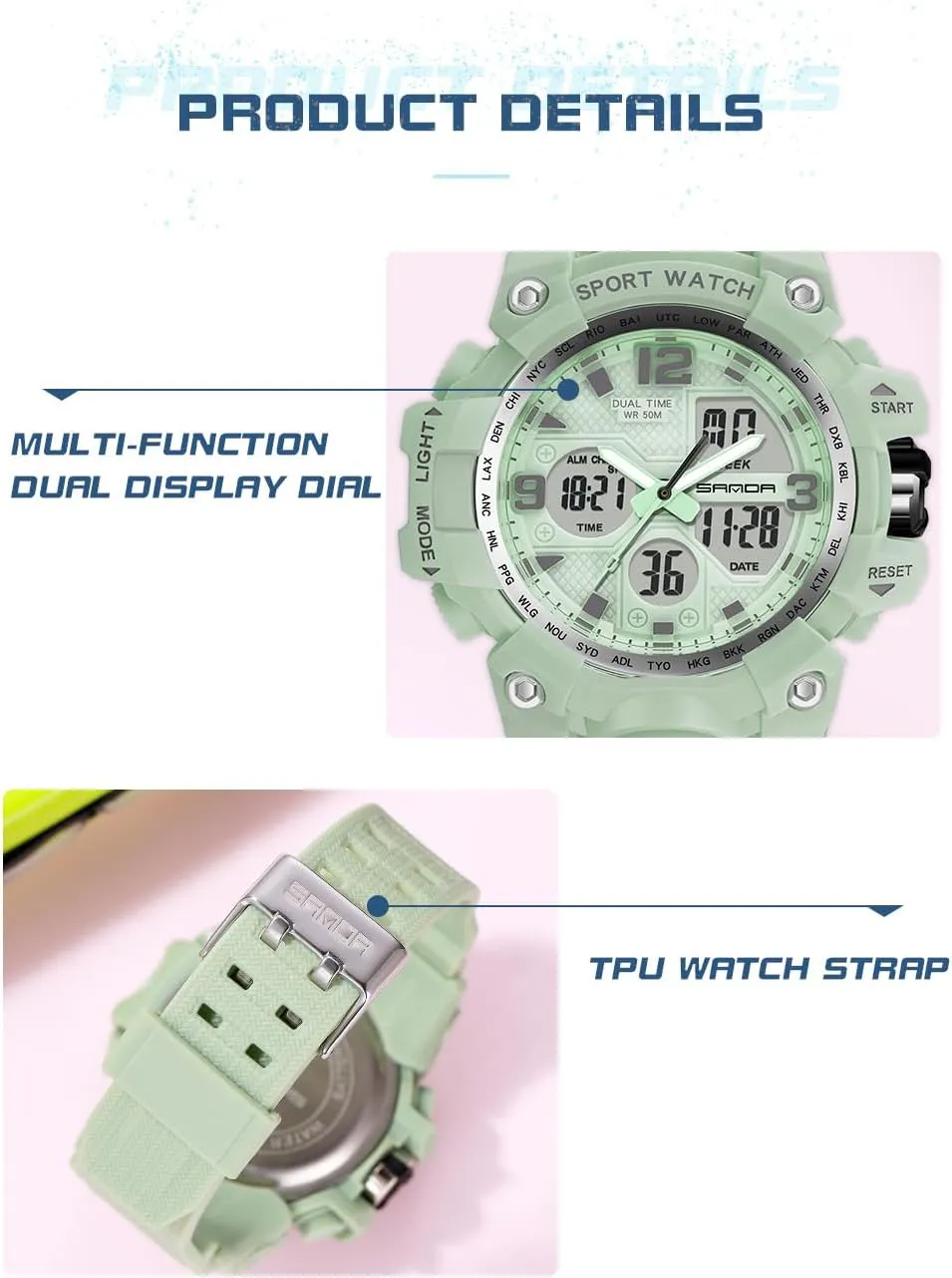 Stopwatch Calendar Hourly Chime Gosasa Womens Digital afoul discoloration bag scrap Sports Watch 5ATM Waterproof Watch LED Light Large Face Analog Military Multi-Function Wrist Watches Alarm 