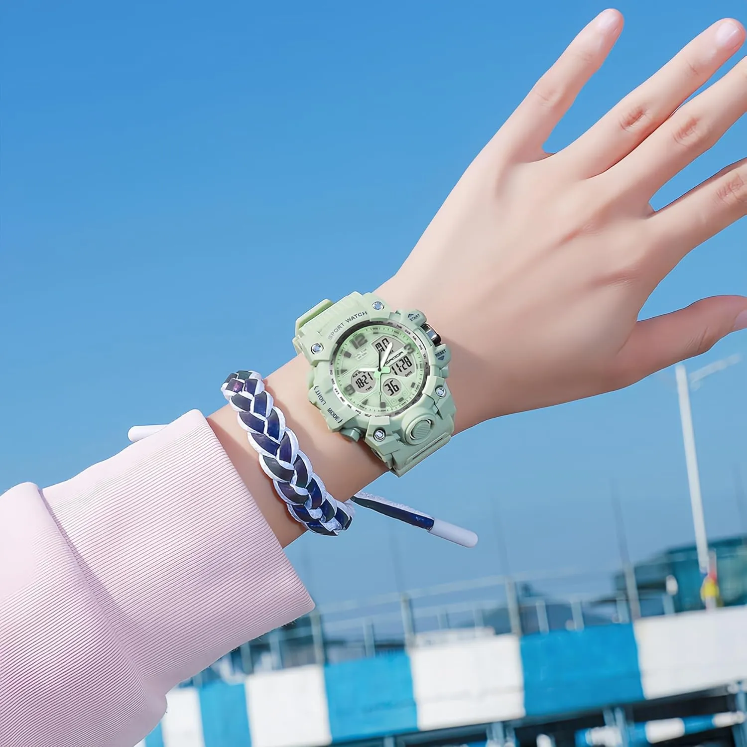 Stopwatch Calendar Hourly Chime Gosasa Womens Digital afoul discoloration bag scrap Sports Watch 5ATM Waterproof Watch LED Light Large Face Analog Military Multi-Function Wrist Watches Alarm 