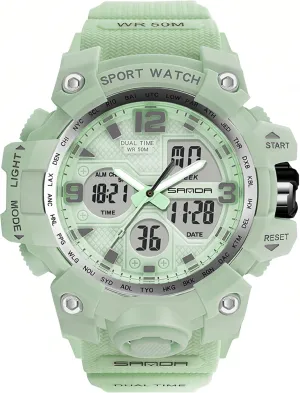 Stopwatch Calendar Hourly Chime Gosasa Womens Digital afoul discoloration bag scrap Sports Watch 5ATM Waterproof Watch LED Light Large Face Analog Military Multi-Function Wrist Watches Alarm 