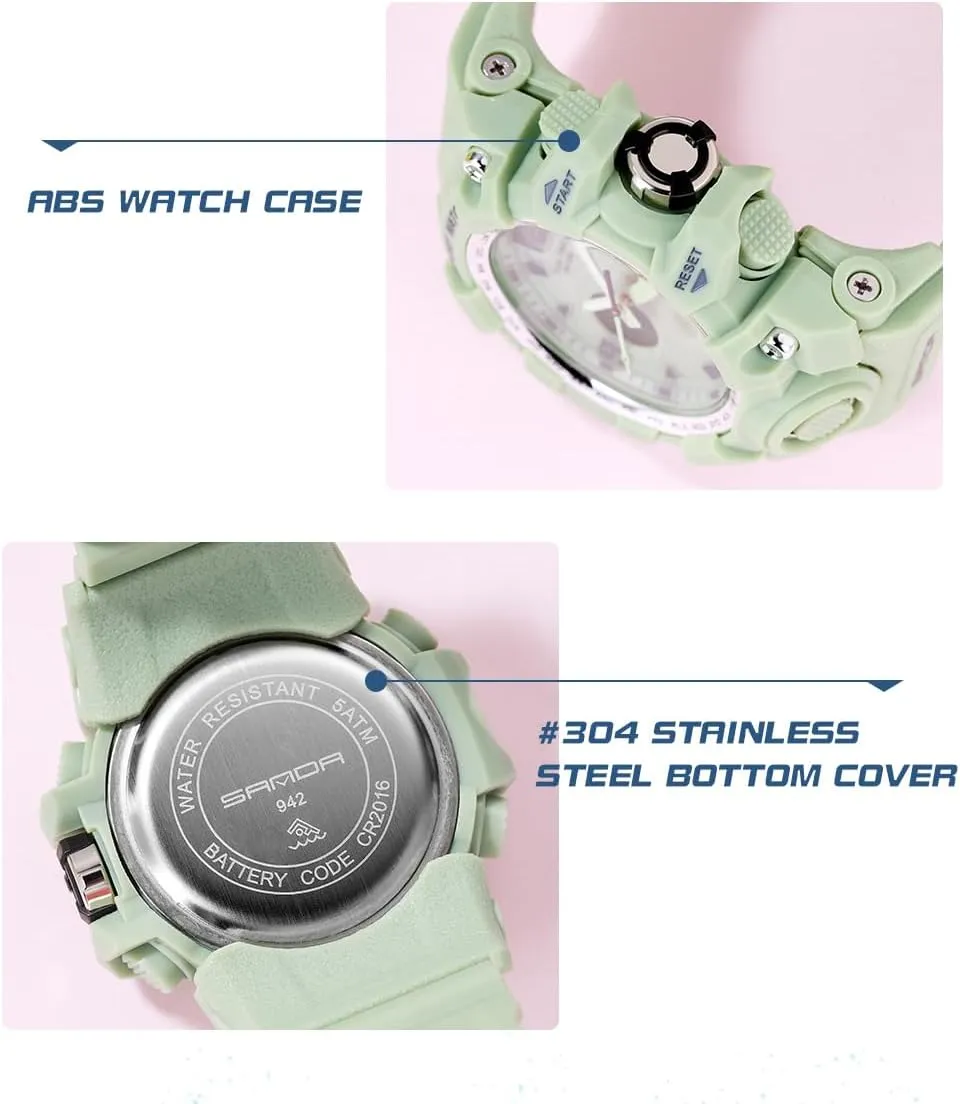 Stopwatch Calendar Hourly Chime Gosasa Womens Digital afoul discoloration bag scrap Sports Watch 5ATM Waterproof Watch LED Light Large Face Analog Military Multi-Function Wrist Watches Alarm 