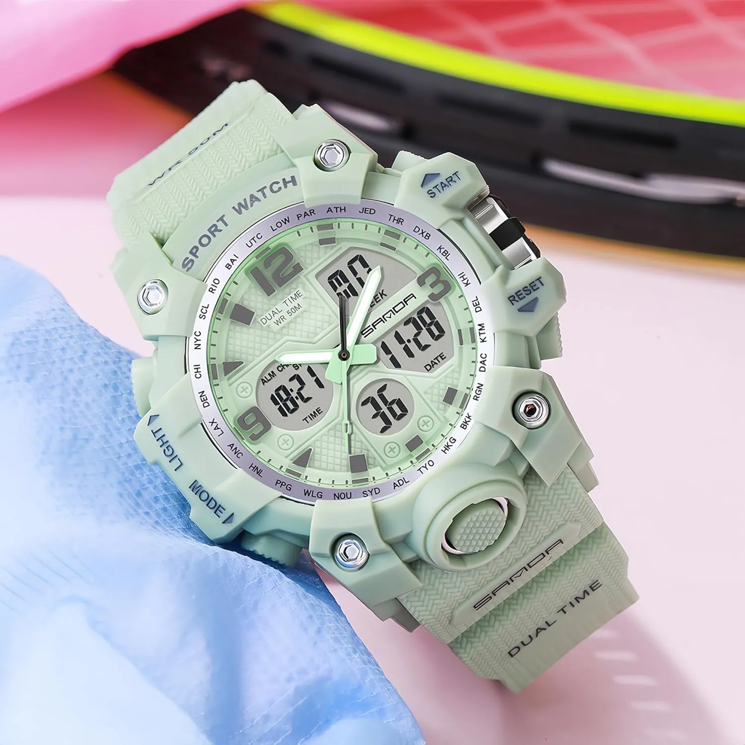 Stopwatch Calendar Hourly Chime Gosasa Womens Digital afoul discoloration bag scrap Sports Watch 5ATM Waterproof Watch LED Light Large Face Analog Military Multi-Function Wrist Watches Alarm 