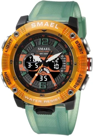 Stopwatch Fashion Green Orange Male Clock 8058 Sport Watches Men Waterproof panorama staple Male Clock Digital LED Display Quartz Analog 