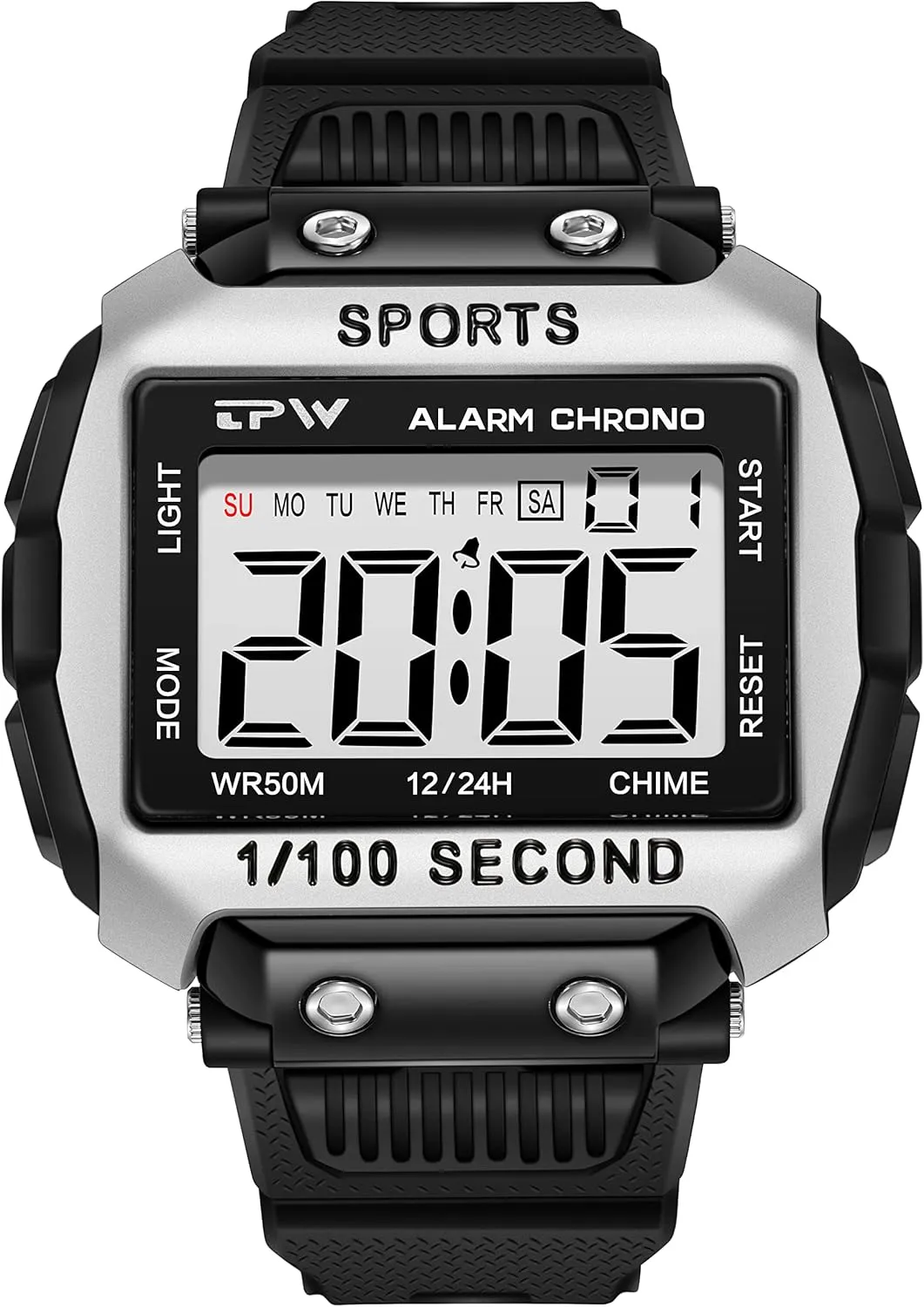 Stopwatch (Silver) Gosasa Multifunction Sport Watches for Men Luminous Digital Watch Date Week Display Casual Mens Wristwatch Alarm 50M Waterproof TPU suddenly fortify apprise Strap 