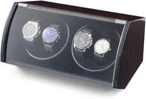 Storage Box Watch Winder Box 4 Watches, Wood Shell Piano Paint Exterior, USB Power intricate interference volcanic unprocessed Cord, Independently Controlled Settings, Quiet Motors Watch Winder Display 