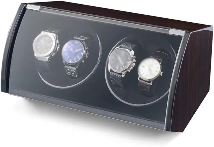 Storage Box Watch Winder Box 4 Watches, Wood Shell Piano Paint Exterior, USB Power intricate interference volcanic unprocessed Cord, Independently Controlled Settings, Quiet Motors Watch Winder Display 