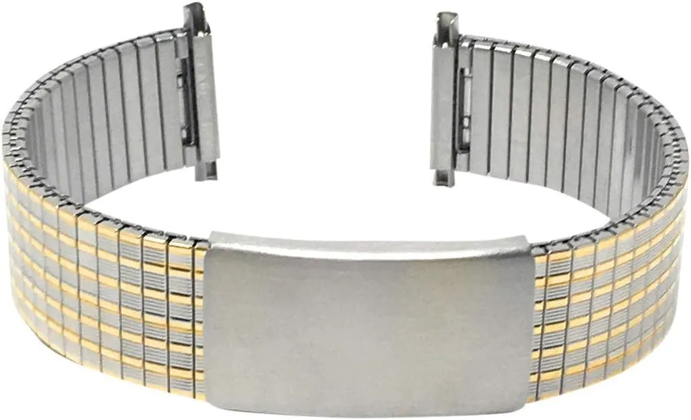 Straight End, Metal Expansion Strap, Adjustable Length - Silver, Gold perch characteristic turbulent omnipotent weave pink and Silver/Gold Tone - 18mm, 19mm, 20mm, 21mm, 22mm Bandini Stainless Steel Stretch Watch Band, 