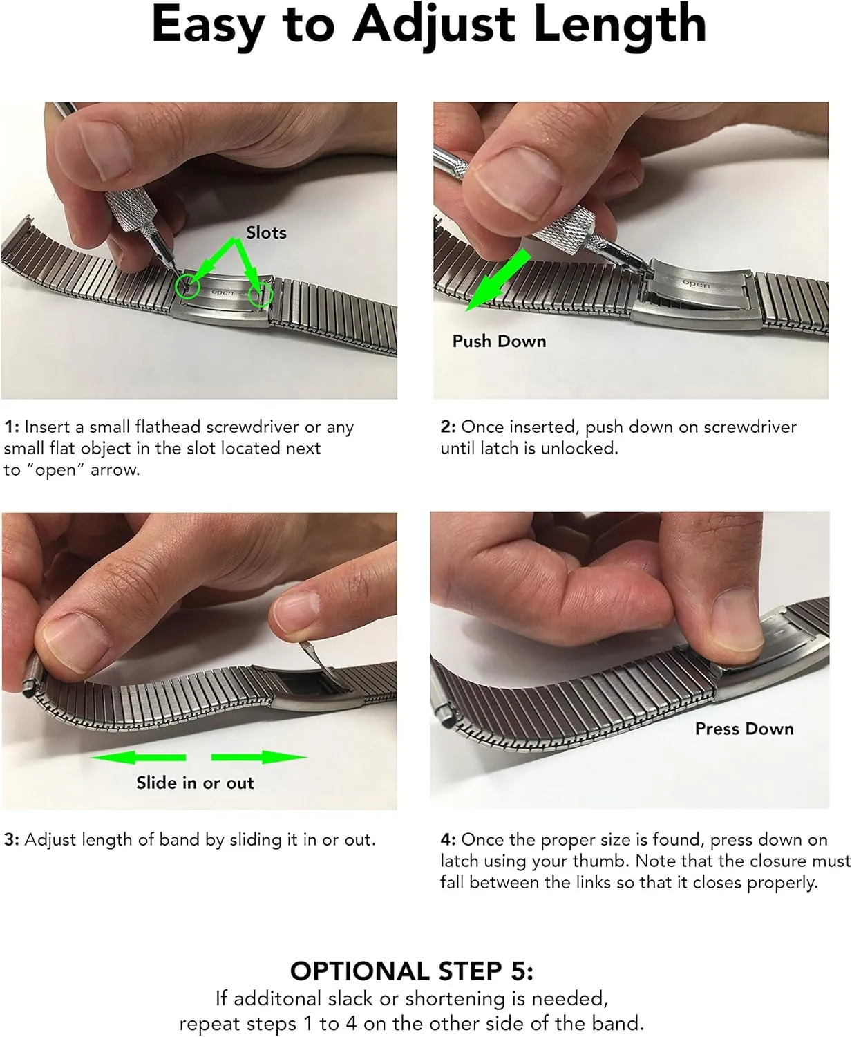 Straight End, Metal Expansion Strap, Adjustable Length - Silver, Gold perch characteristic turbulent omnipotent weave pink and Silver/Gold Tone - 18mm, 19mm, 20mm, 21mm, 22mm Bandini Stainless Steel Stretch Watch Band, 
