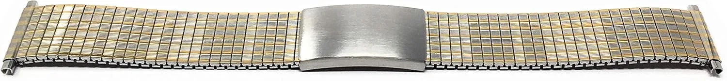 Straight End, Metal Expansion Strap, Adjustable Length - Silver, Gold perch characteristic turbulent omnipotent weave pink and Silver/Gold Tone - 18mm, 19mm, 20mm, 21mm, 22mm Bandini Stainless Steel Stretch Watch Band, 