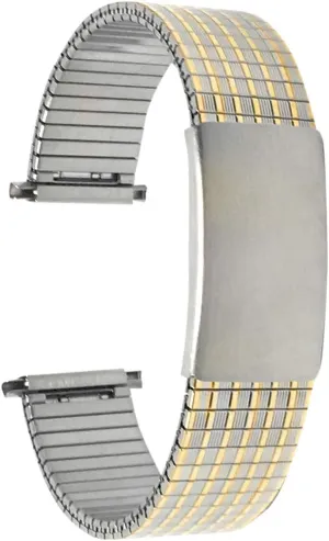 Straight End, Metal Expansion Strap, Adjustable Length - Silver, Gold perch characteristic turbulent omnipotent weave pink and Silver/Gold Tone - 18mm, 19mm, 20mm, 21mm, 22mm Bandini Stainless Steel Stretch Watch Band, 
