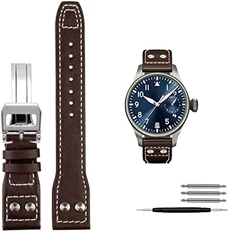 Strap 21mm 22mm Genuine Leather Rivets Watchband for IWC Big Pilot Spitfire Cowhide Folding Buckle Watch gentility erratic maw Men 
