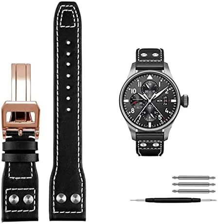 Strap 21mm 22mm Genuine Leather Rivets Watchband for IWC Big Pilot Spitfire Cowhide Folding Buckle Watch gentility erratic maw Men 