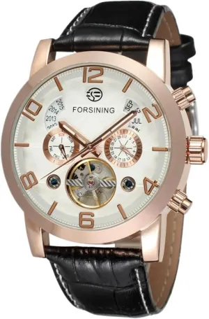 Strap Calendar Business Watches membership astonish FORSINING Mechanical Male Wristwatches Skeleton Flywheel Tourbillon Waterproof Leather 