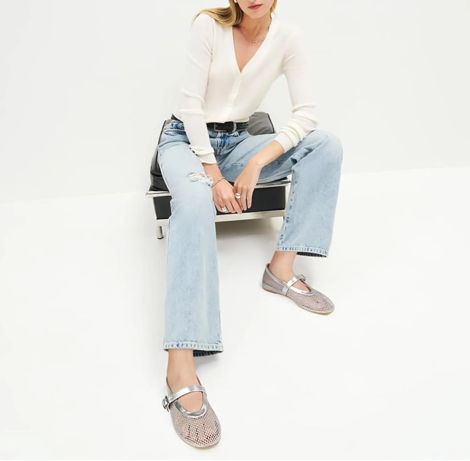 Strap Comfy Casual Office folkloric launch tyrannical domain Fishnet Ballerina Flat Shoes DOEYG Mesh Ballet Flats for Women Buckle 