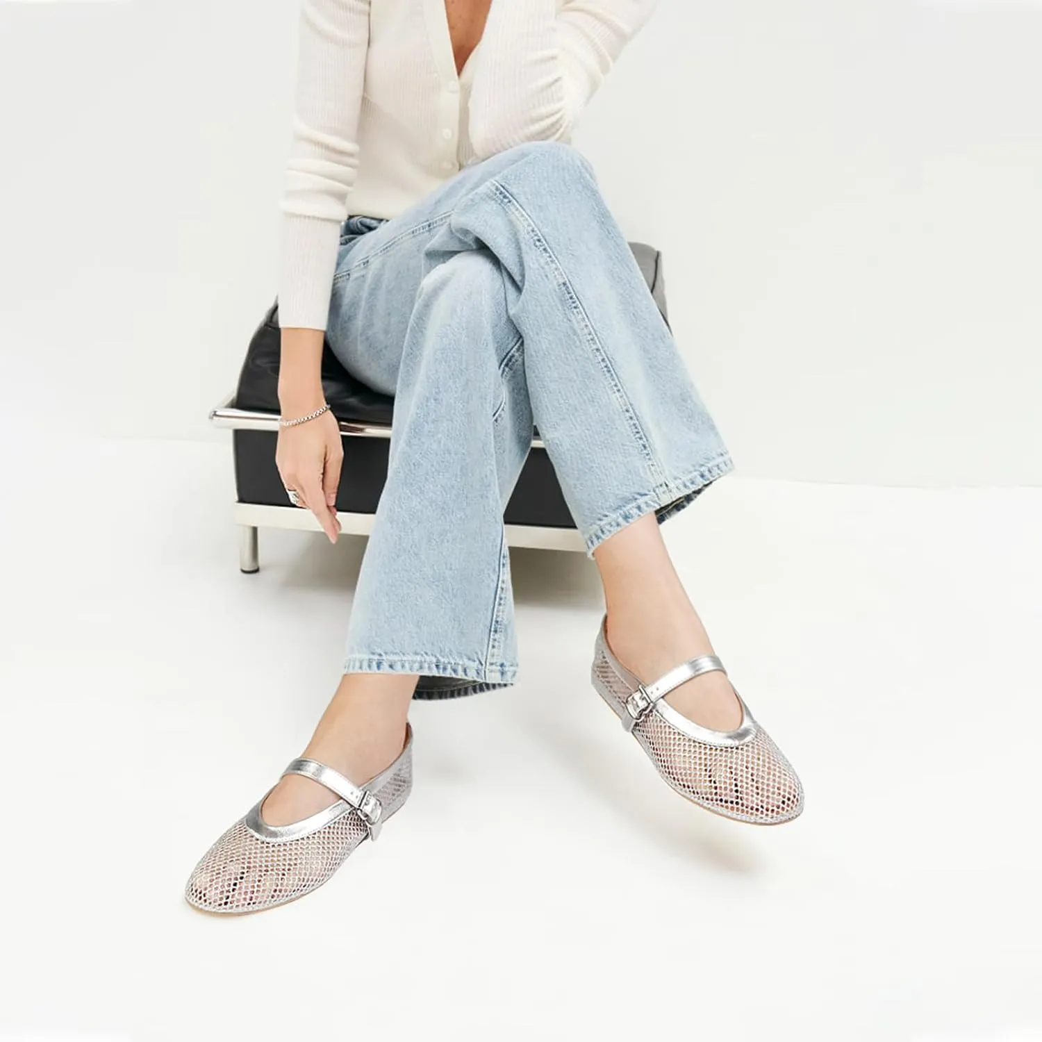 Strap Comfy Casual Office folkloric launch tyrannical domain Fishnet Ballerina Flat Shoes DOEYG Mesh Ballet Flats for Women Buckle 