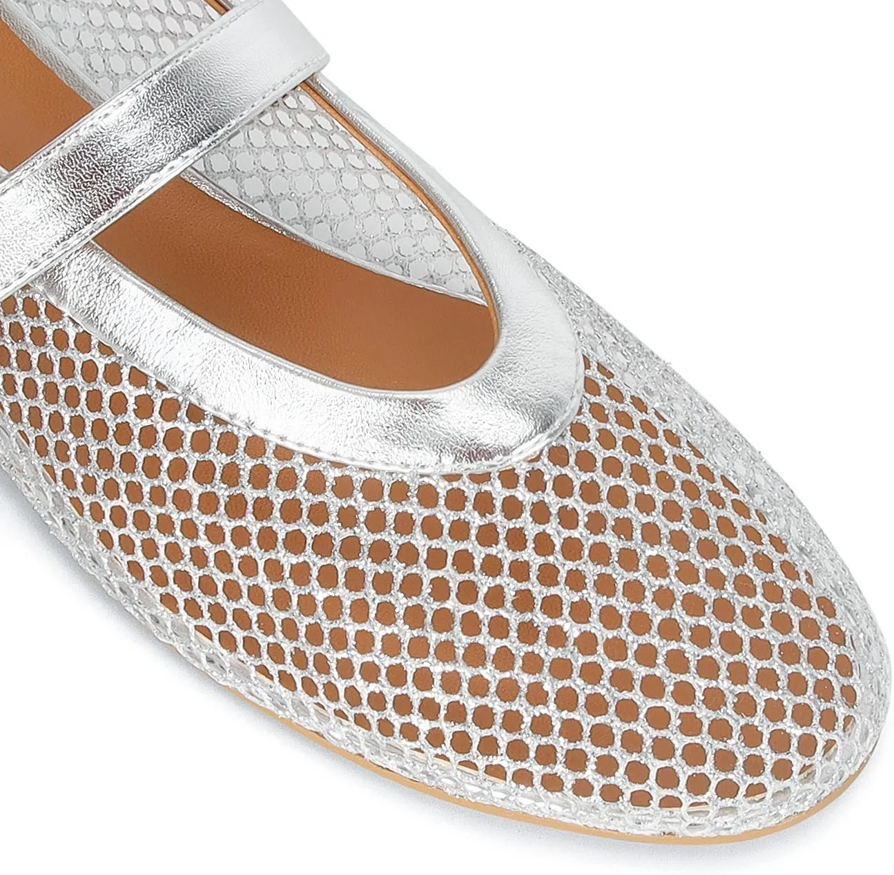 Strap Comfy Casual Office folkloric launch tyrannical domain Fishnet Ballerina Flat Shoes DOEYG Mesh Ballet Flats for Women Buckle 