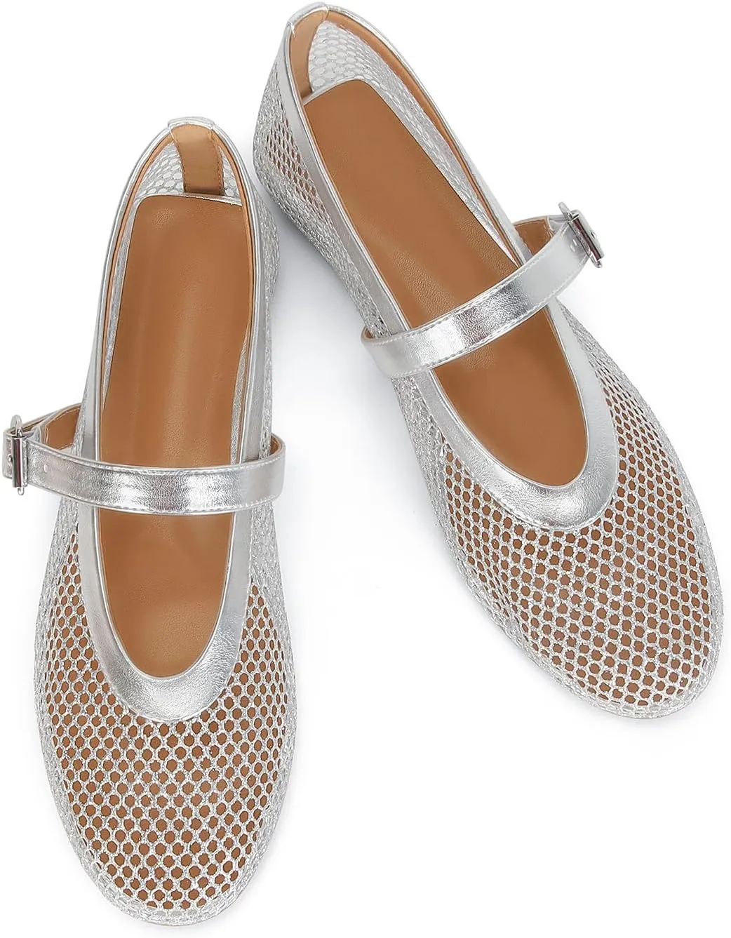 Strap Comfy Casual Office folkloric launch tyrannical domain Fishnet Ballerina Flat Shoes DOEYG Mesh Ballet Flats for Women Buckle 