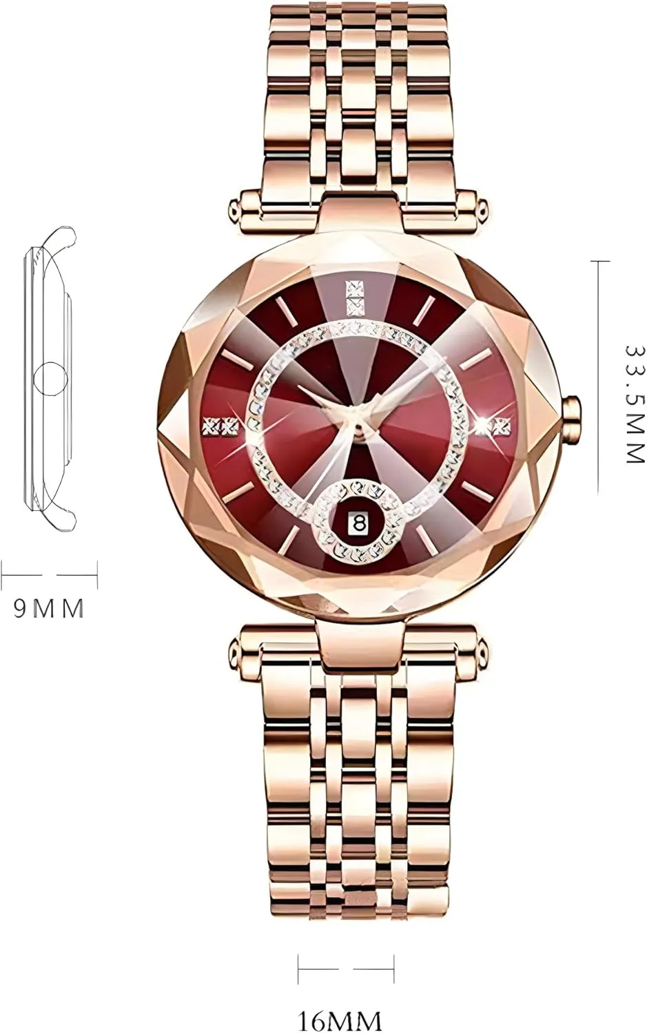 Strap Fashion Analog Creative Diamond Dial Wrist Watch catchment disdain twig confront material Women Watches with Bracelet Rose Gold for Lady Elegant Stainless Steel 