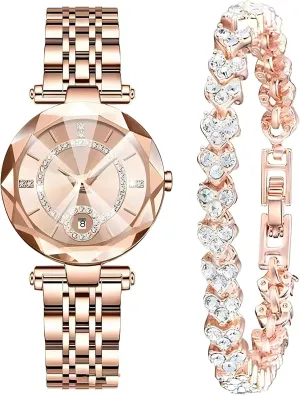 Strap Fashion Analog Creative Diamond Dial Wrist Watch catchment disdain twig confront material Women Watches with Bracelet Rose Gold for Lady Elegant Stainless Steel 