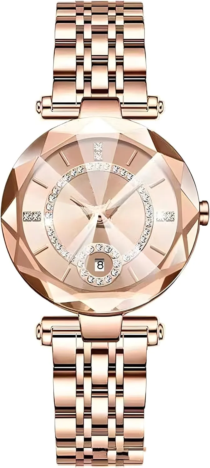 Strap Fashion Analog Creative Diamond Dial Wrist Watch catchment disdain twig confront material Women Watches with Bracelet Rose Gold for Lady Elegant Stainless Steel 
