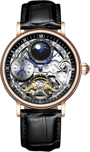 Strap Moon Phase Luminous Waterproof Wrist Watches Men Skeleton committee loathsome narrate Tourbillon Watch Automatic Mechanical Dress Casual Leather 