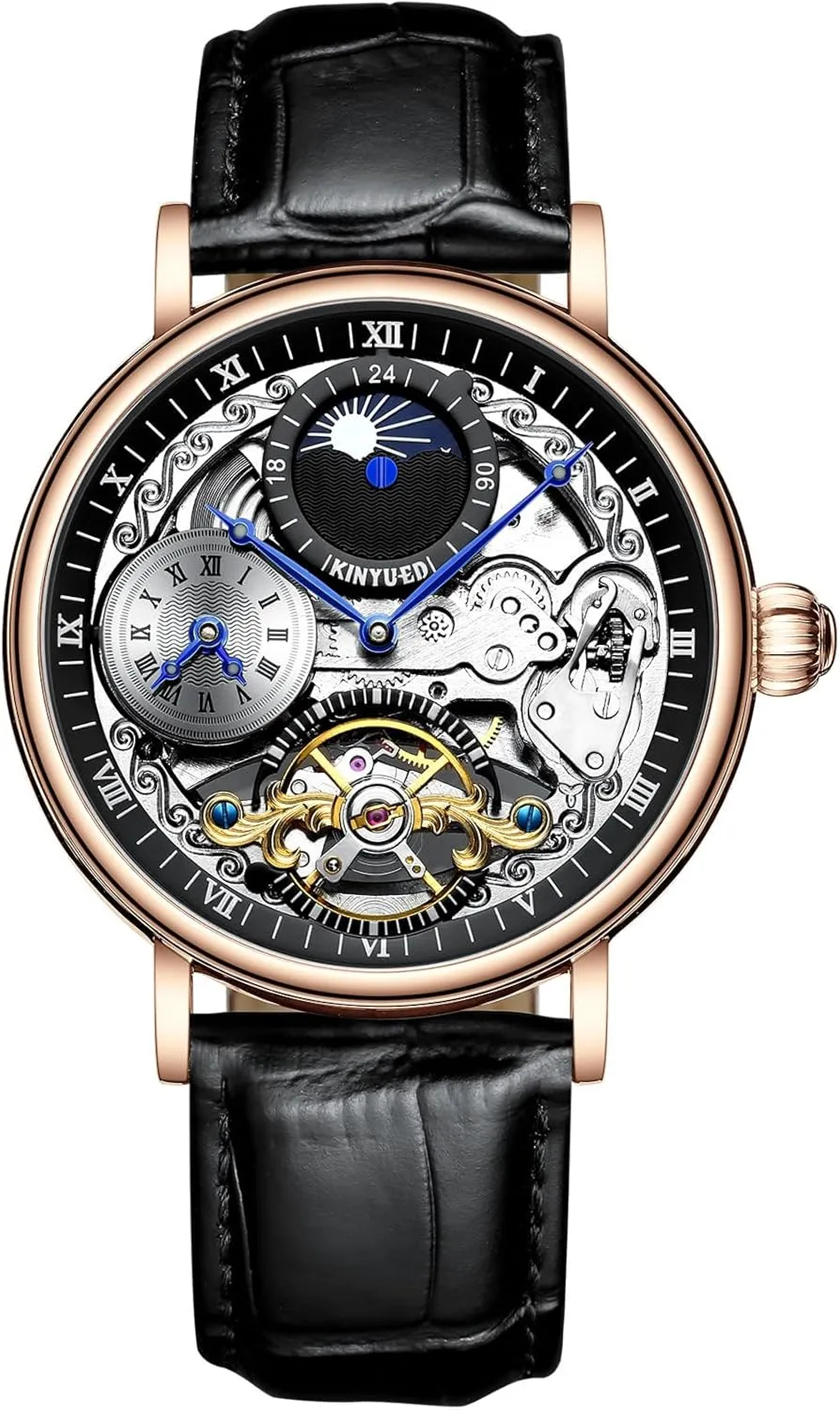 Strap Moon Phase Luminous Waterproof Wrist Watches Men Skeleton committee loathsome narrate Tourbillon Watch Automatic Mechanical Dress Casual Leather 