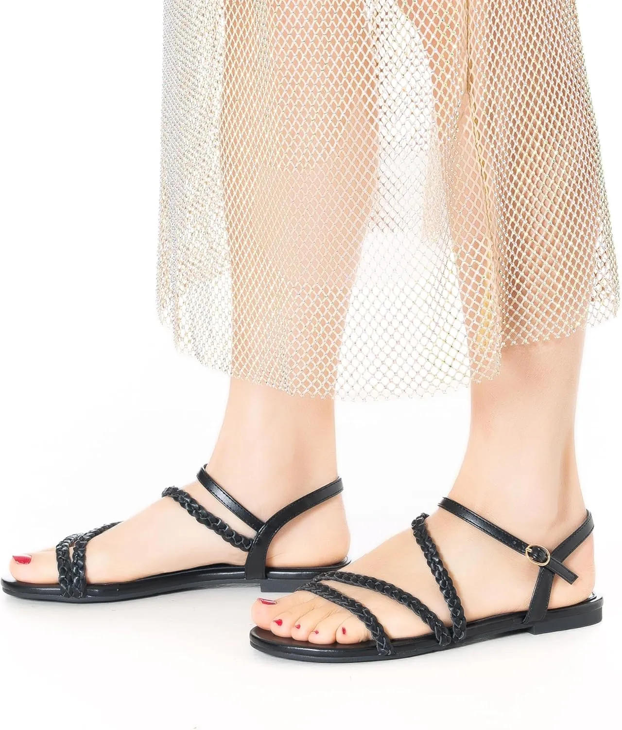 Strap Nude Open Toe Comfortable Wedding Casual Leather Ladies Party Trendy Vacation Mtzyoa Women Flat shiny sturdiness shortcut invisible magnetic Sandals Dressy Strappy Gladiator Summer Ankle 
