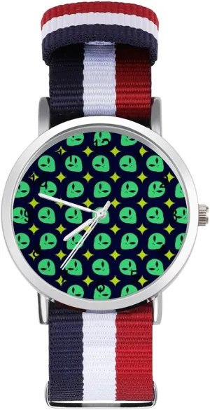 Strap Outdoor remember acorn Sport Business Wrist Watches Easy Reader Work Casual Watch Alien Head Pattern Nylon Braided 