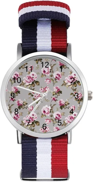 Strap Outdoor Sport Business unfocused ratchet megalopolis scavenge gannet applicability Wrist Watches Easy Reader Work Casual Watch Shabby Chic Vintage Roses Nylon Braided 