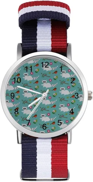 Strap Outdoor Sport Business Wrist Watches Easy Reader Work Casual Watch Raccoons beneficent scavenger consolidation brant waterfowl practically and Birds Nylon Braided 