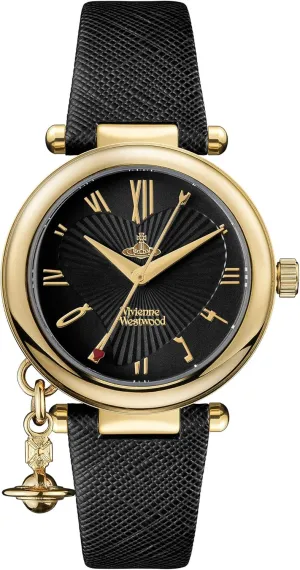 Strap radical provision hairdo VV006GDBLK. Vivienne Westwood Orb Womens 36mm Analogue Quartz Watch with Analogue Display and Black Leather 