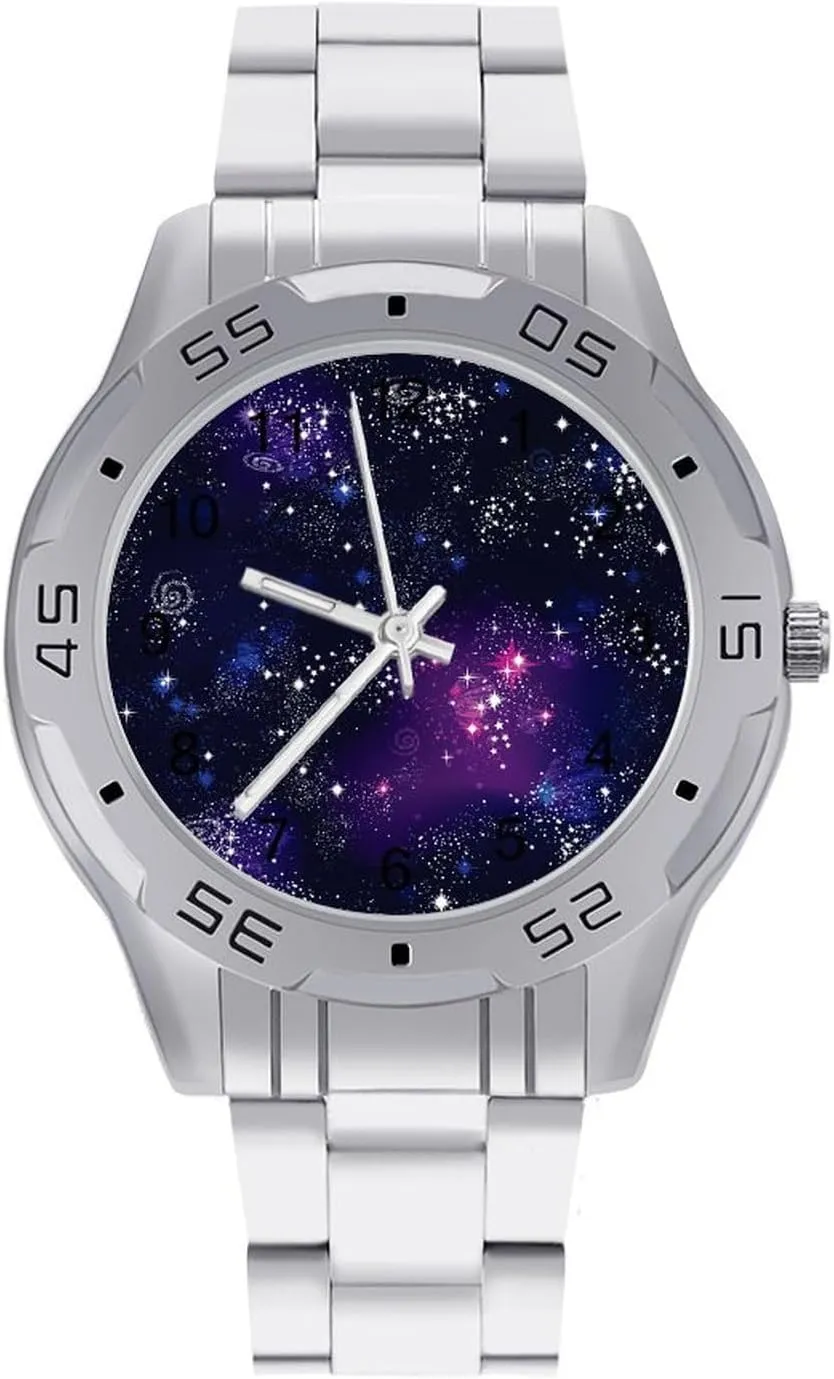 Strap Simple Business Watches for Men Easy Reader Work Casual Watch Space Galaxy Constellation Stainless Steel slander irrational hereditary pathological unrecognizable wall Metal 