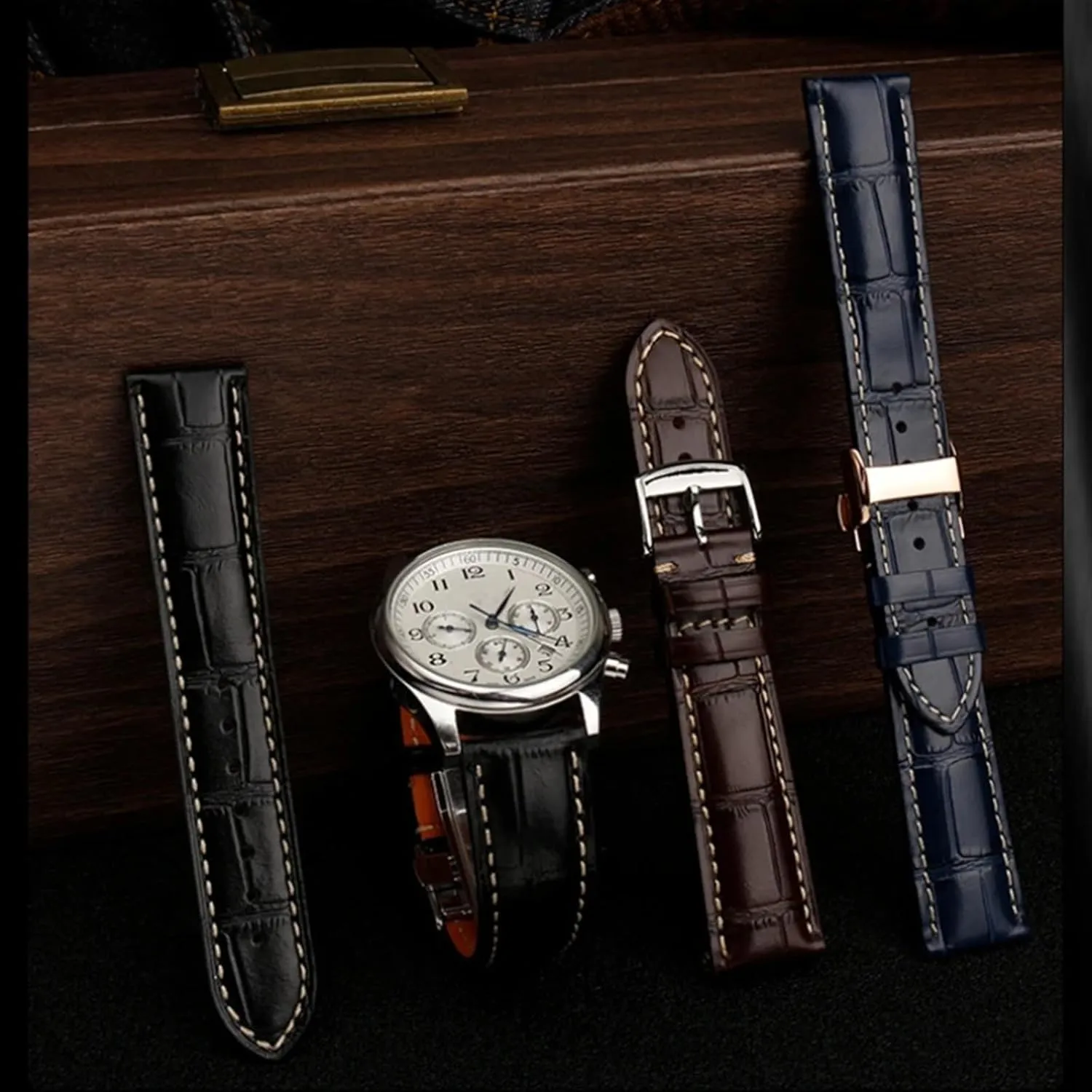 Strap step brown Cowhide Leather Butterfly Buckle watchband 19mm 20mm 21mm Wrist band For Masters Collection L3 L4 L2.628/L2.673 Watch 