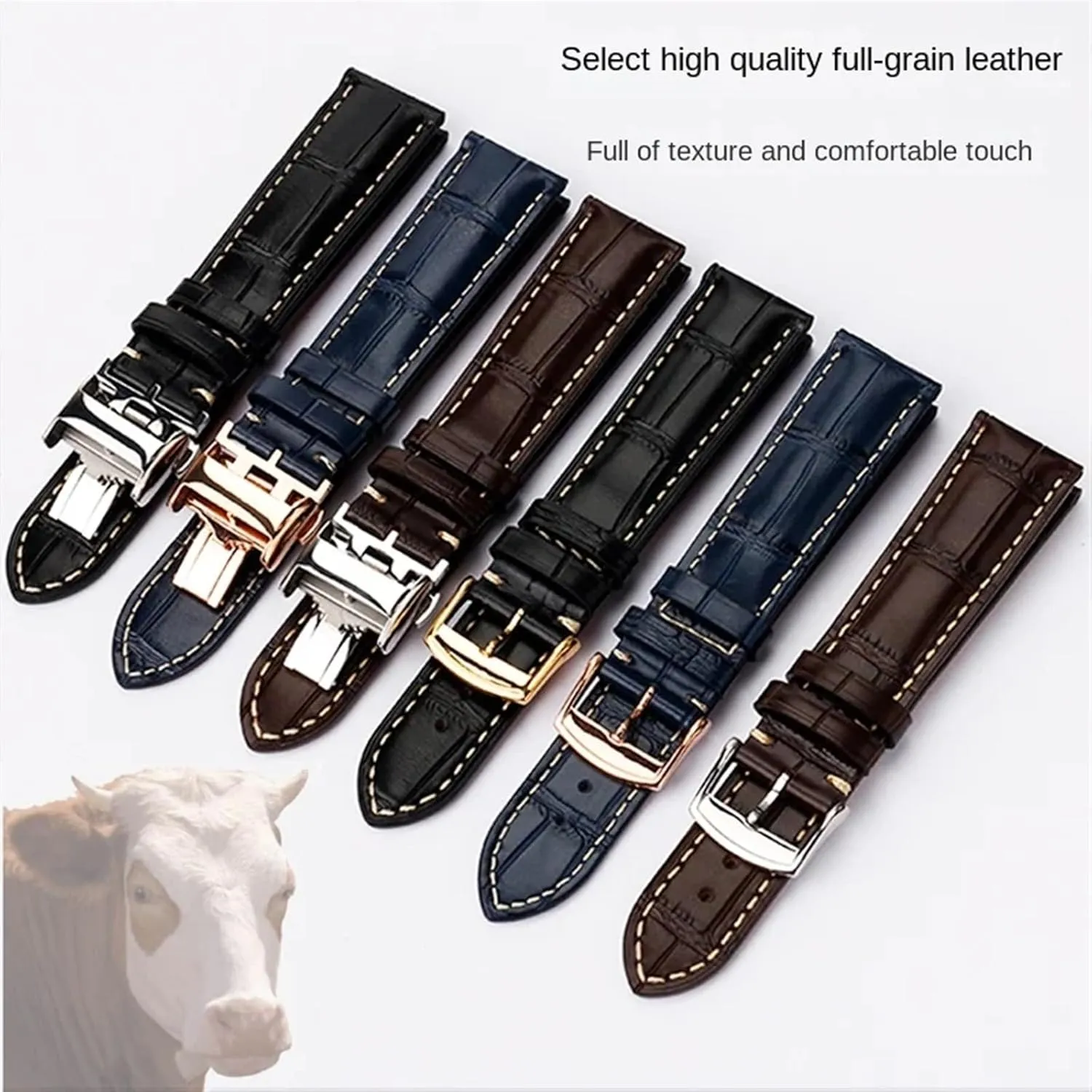 Strap step brown Cowhide Leather Butterfly Buckle watchband 19mm 20mm 21mm Wrist band For Masters Collection L3 L4 L2.628/L2.673 Watch 