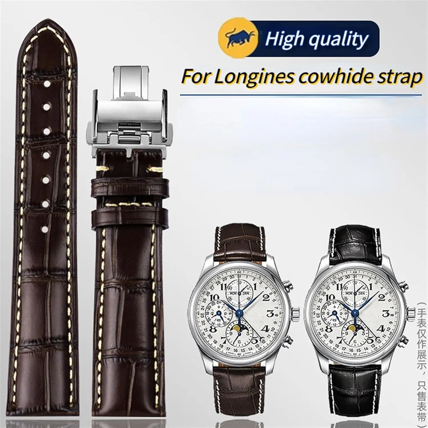 Strap step brown Cowhide Leather Butterfly Buckle watchband 19mm 20mm 21mm Wrist band For Masters Collection L3 L4 L2.628/L2.673 Watch 