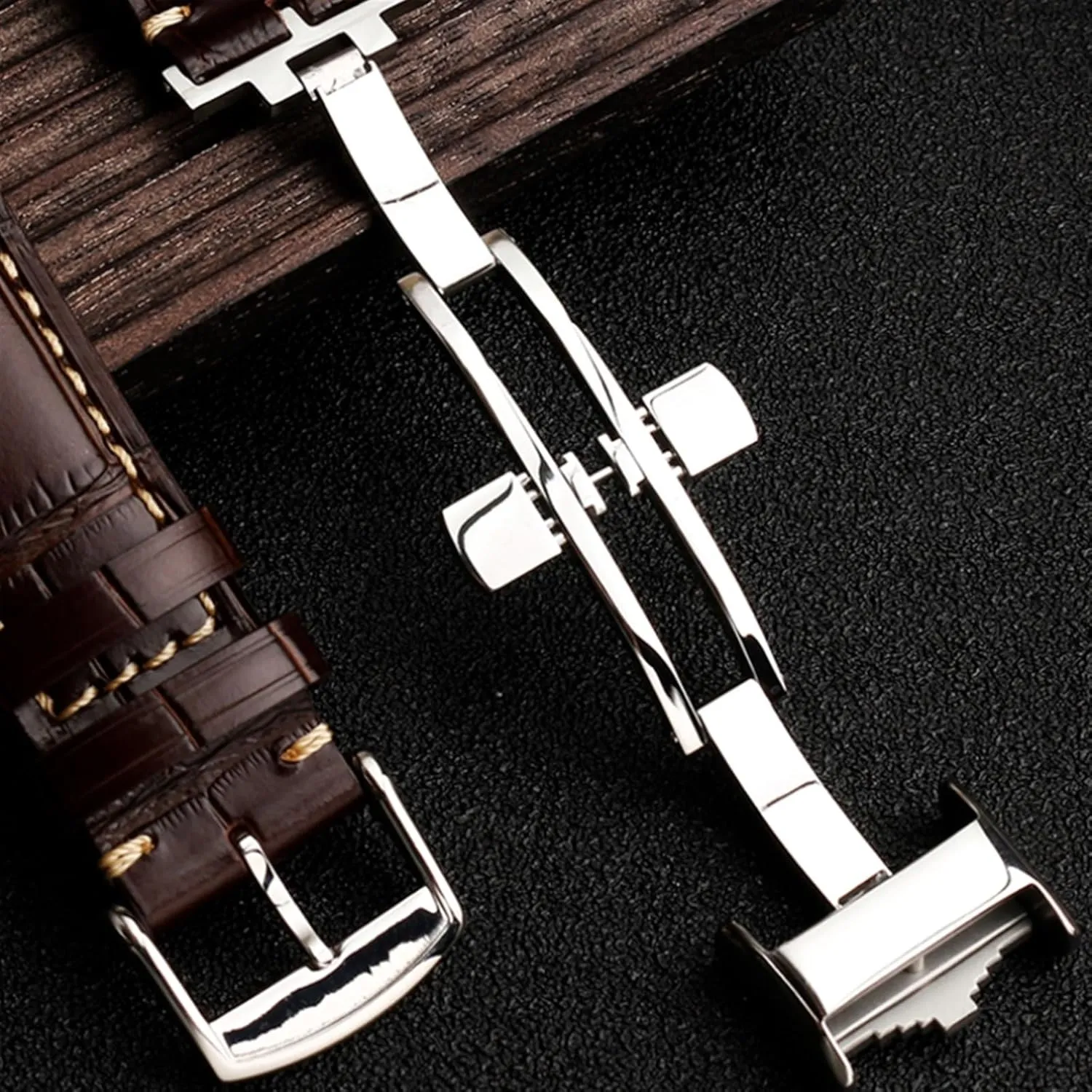 Strap step brown Cowhide Leather Butterfly Buckle watchband 19mm 20mm 21mm Wrist band For Masters Collection L3 L4 L2.628/L2.673 Watch 