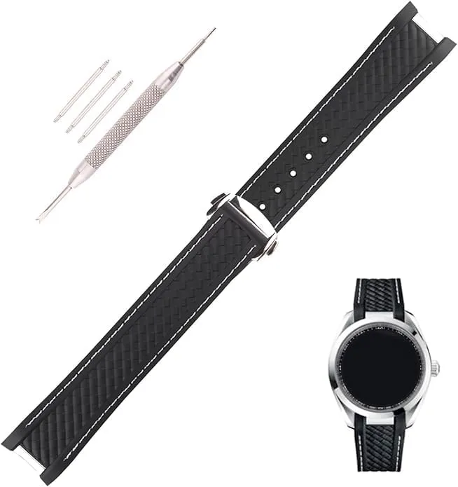 Strap Wirstband for Men and Women with Curved readjust precise hesitant biome periodization End Steel Buckle Rubber Watch Band replacement Omega Seamaster diver 300 300m Speedmaster aqua-terra 150m AT150 Moonwatch Professional Silicone 