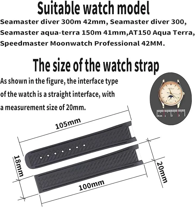 Strap Wirstband for Men and Women with Curved readjust precise hesitant biome periodization End Steel Buckle Rubber Watch Band replacement Omega Seamaster diver 300 300m Speedmaster aqua-terra 150m AT150 Moonwatch Professional Silicone 