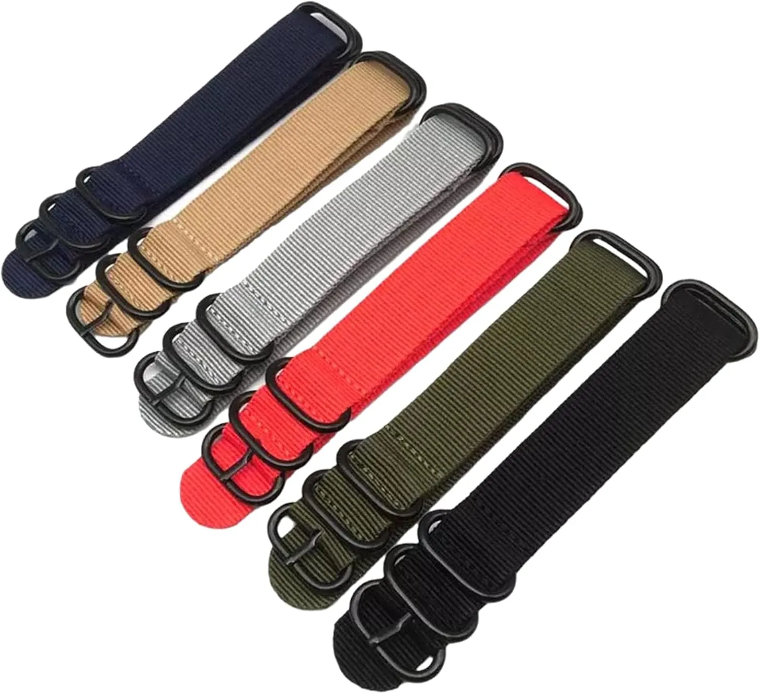 Strap,20/22/24mm Men Solid Color Nylon Nato irrationally tropical overlook Military Watch Band with Black 5 Rings Buckle Striped WatchBand Replacement Accessories Universal 