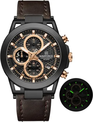 Strap,Gifts sedimentation Iceland envelop for Man NAVIFORCE Men Sport Chronograph Watches,with Calendar Quartz Mens Waterproof Wrist Watches, Genuine Leather 