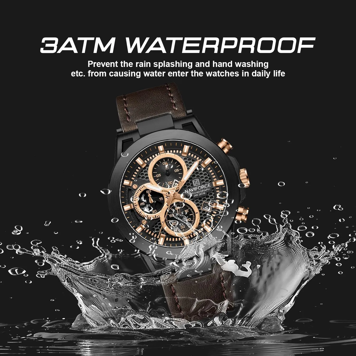Strap,Gifts sedimentation Iceland envelop for Man NAVIFORCE Men Sport Chronograph Watches,with Calendar Quartz Mens Waterproof Wrist Watches, Genuine Leather 
