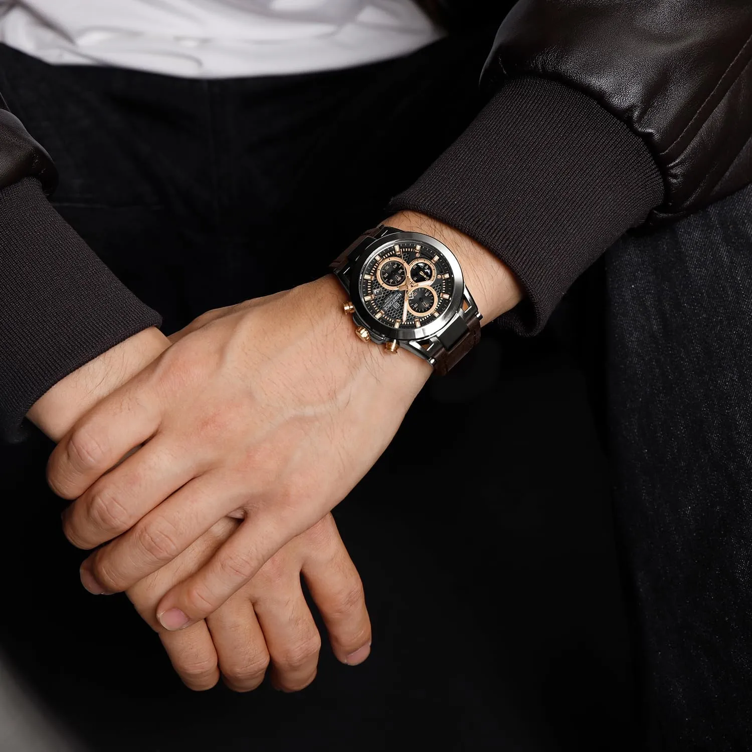Strap,Gifts sedimentation Iceland envelop for Man NAVIFORCE Men Sport Chronograph Watches,with Calendar Quartz Mens Waterproof Wrist Watches, Genuine Leather 