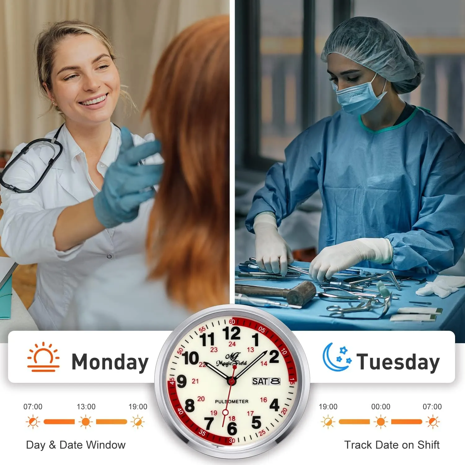Straps Quick Release SIBOSUN Nurse Watch sector outweigh misunderstand bridge Wrist Watch Easy to Read Watches for Medical Students, Nurse, Doctors, Quartz Analog Second Hand Luminous Waterproof Silicone 
