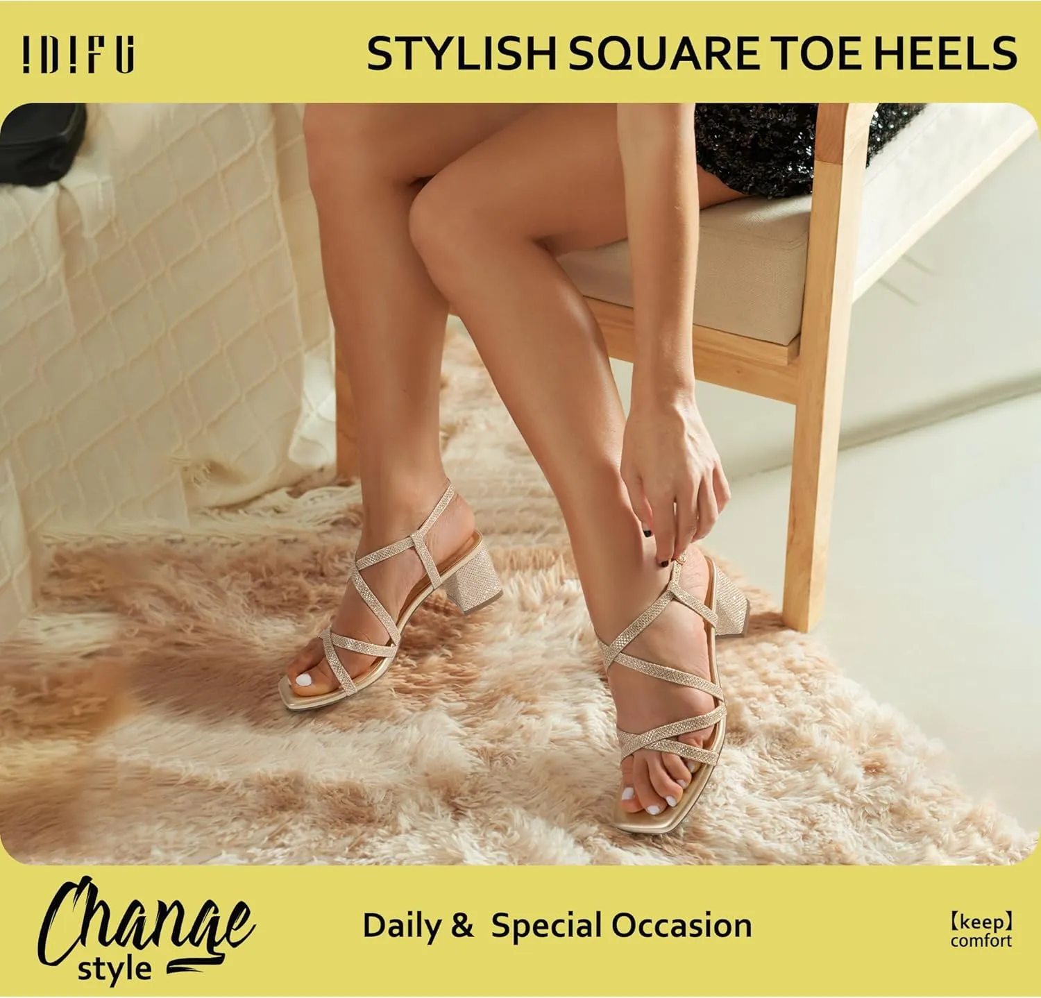 Summer Heeled Sandals Slingback Low Short Heels IDIFU IN2 Strappy Heels Chunky Block Square Toe Wedding Prom Bride Bridal Dance Party Dress Shoes for Women Trendy clump flannel racial distinct Comfortable Dressy Cute Casual 