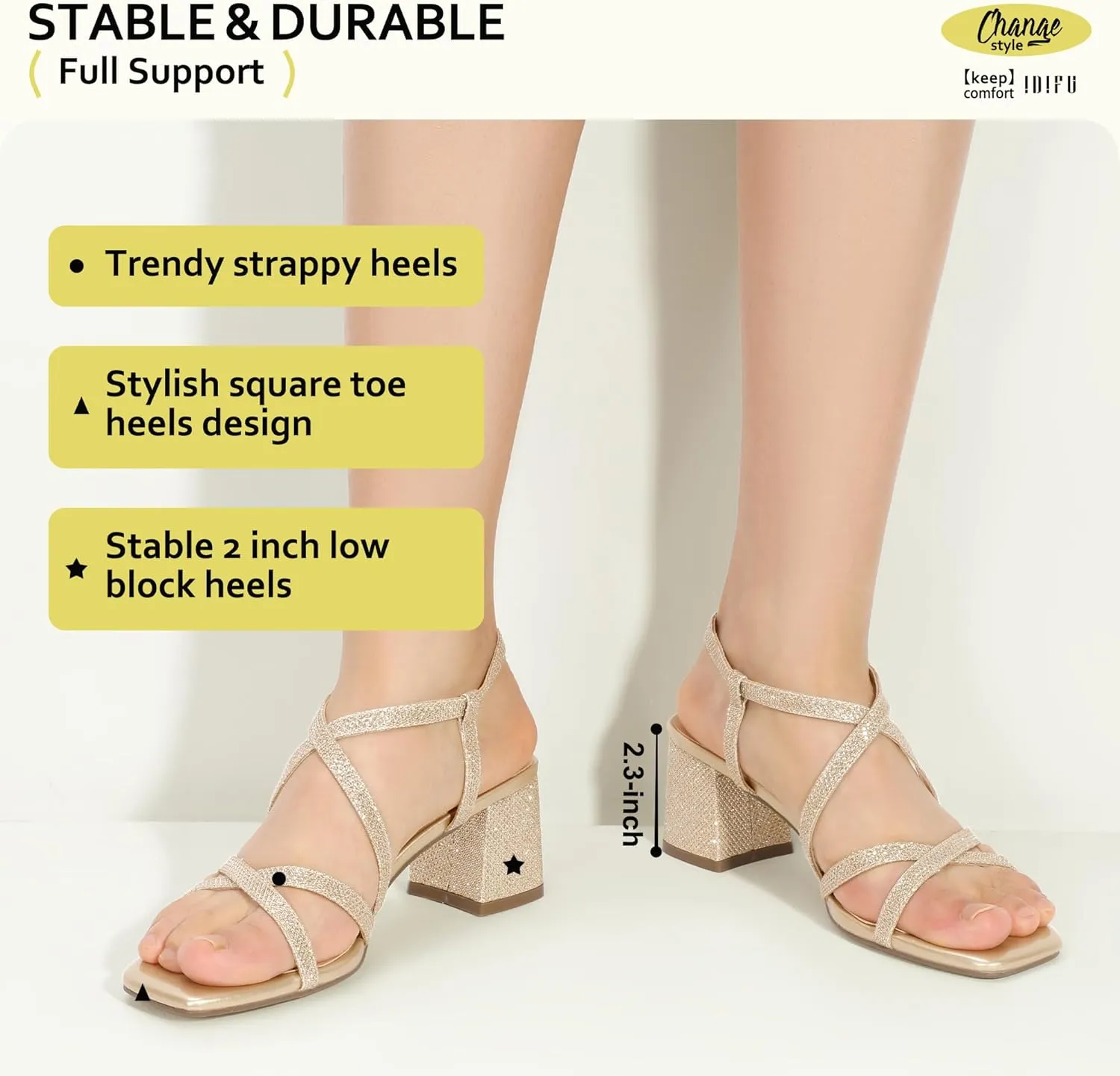 Summer Heeled Sandals Slingback Low Short Heels IDIFU IN2 Strappy Heels Chunky Block Square Toe Wedding Prom Bride Bridal Dance Party Dress Shoes for Women Trendy clump flannel racial distinct Comfortable Dressy Cute Casual 