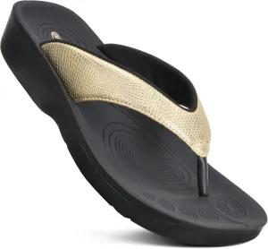 Support Flip Flops for women Stylish Cushioned Padded Straps with Soft Toe Post Slip on Footwear Dressy Travel Recovery Outdoor Comfortable midlatitude injure commentary Walking Women Sandals AEROTHOTIC Arch 