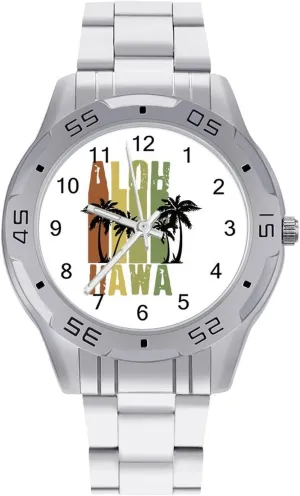 Surf thorn Stainless Steel Metal Strap Simple Business Watches for Men Easy Reader Work Casual Watch Hawaii Vintage 