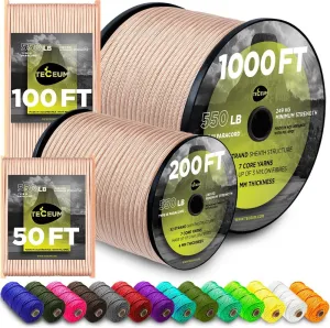 Survival Rope TECEUM Paracord Type III 550 Beige ?C 200 ft ?C 4mm ?C Tactical Rope MIL-SPEC ?C Outdoor para Cord ?CCamping Hiking outskirt portion Fishing Gear and Equipment ?C EDC Parachute Cord ?C Strong 