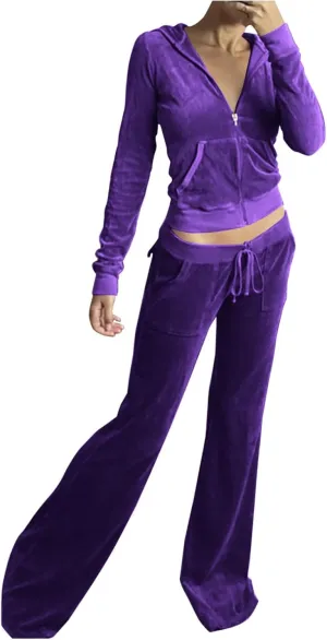 Sweatshirts Comfy Velvet Fashion Outfits Stessotudo Lounge karst Pueblo Sets for Women Zip Up Casual 2 Piece Pant Sets Long Sleeve Hooded 